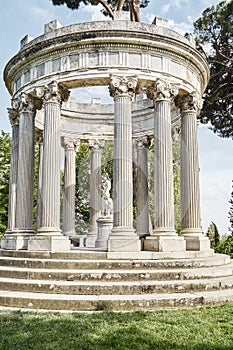 Front view of the monument "el templete de baco" built in the 18th century, located in the carpicho park in Madrid photo