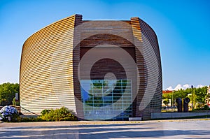 Front view of the multimedia building illuminated by the sunlight in Espinho
