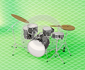 front view of a musical drum set on a clear background