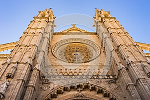 Front view of old medieval Cathedral of Palma de Majorca, Spain