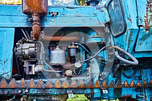 Front view of an old tractor engine