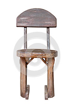 Front View of Old Wooden Chair Isolated on White