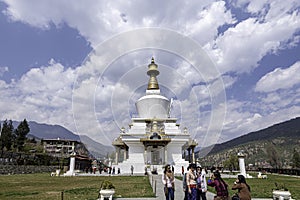 Tourists at the Memorial Chorten in Thimpu, Bhutan.