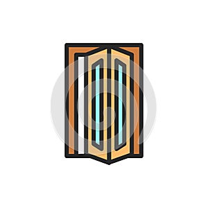 Front view open folding doors color line icon. Isolated vector element