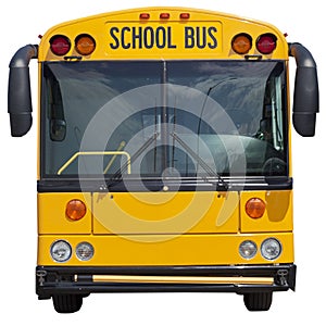 Front view of orange public school bus