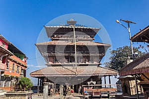 Front view of the pagoda of the Bagh Bhairab temple in Kirtipur photo