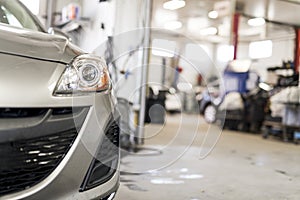 Front view of parked car in garage