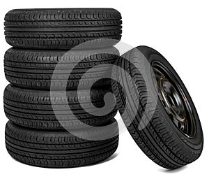 Front view photo of some tires. Isolated