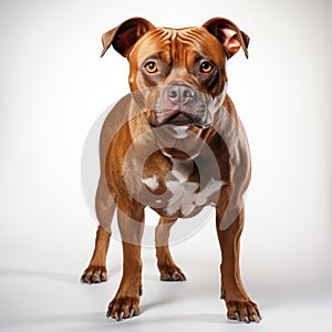 Front view of pitbull dog brown full body on white background