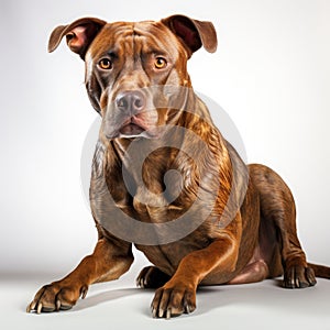 Front view of pitbull dog brown full body on white background