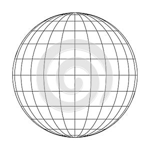 Front view of planet Earth globe grid of meridians and parallels, or latitude and longitude. 3D vector illustration