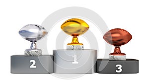 Front View of a Podium with American Football Trophies