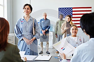 People in Line at Voting Office