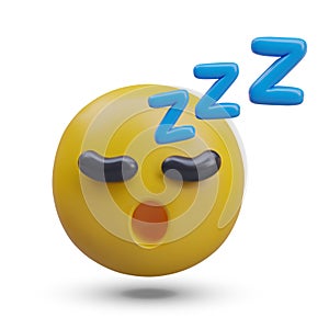 Front view on realistic sleepy face emoji. Snoring emoticon