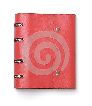 Front view of red leather ring binder organizer
