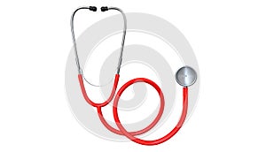 Front View of Red Nurse Stethoscope Medical Health Care Symbol. Stethoscope Medicine Equipment Icon. 3d Renderign