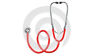 Front View of Red Nurse Stethoscope Medical Health Care Symbol. Stethoscope Medicine Equipment Icon. 3d Renderign Design