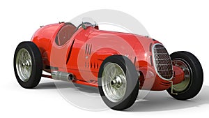 Front view of a red old race car