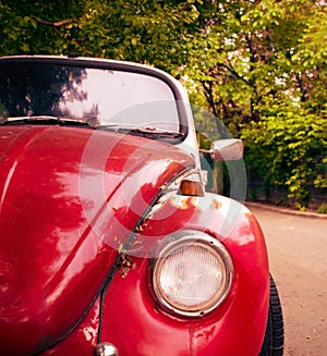 Front view of red retro car