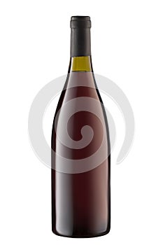 Front view red wine blank bottle isolated on white background
