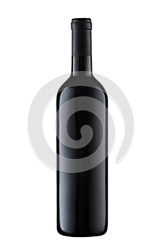 Front view red wine blank bottle isolated on white background