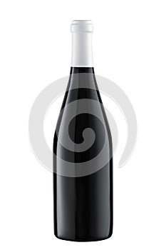 Front view red wine blank bottle isolated on white background