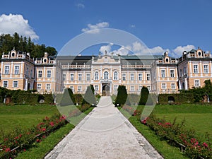 Front view of rococo castle Nove Hrady, czech Republic