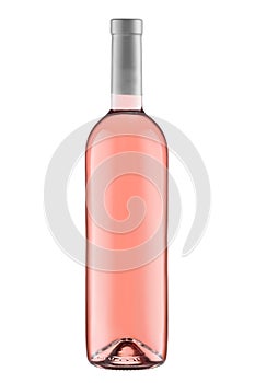 Front view rose wine blank bottle isolated on white background