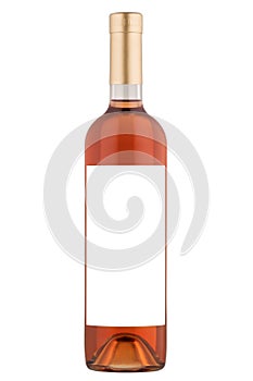 Front view rose wine blank bottle isolated on white background