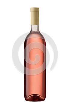 Front view rose wine blank bottle isolated on white background