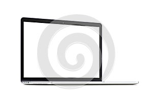 Front view of a rotated modern laptop with blank screen