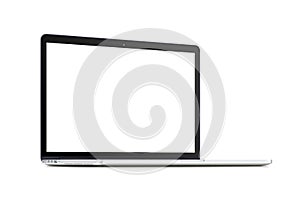 Front view of a rotated modern laptop with blank screen photo