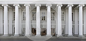 Front view of a row of white columns