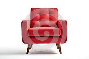 Front View Ruby Red Mid Century Modern Armchair White. Generative AI