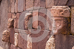 Front view. Ruins of the ancient city of Tiwanaku, Bolivia, face