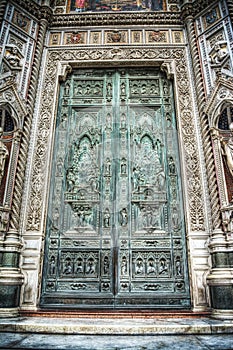 Front view of Santa Maria del Fiore cathedral main door in hdr