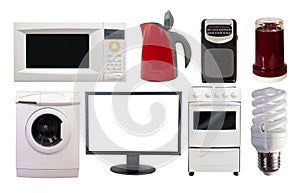 Front view set of household appliances