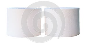 Front view or side view set of tissue paper or toilet paper in rolls isolated on white background with clipping path