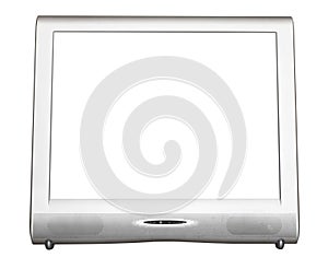 Front view of silver TV set with cut out screen