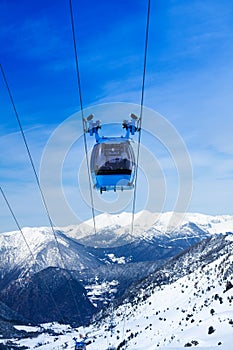 Front view of ski lift cable car