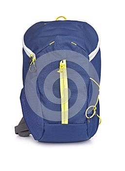 Front view of small blue backpack