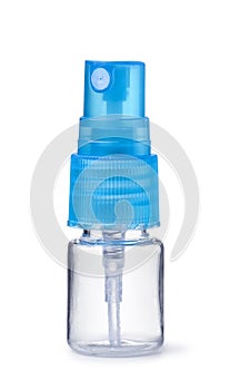 Front view of small clear plastic spray bottle