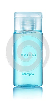 Front view of small plastic shampoo bottle