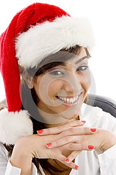 Front view of smiling female accountant