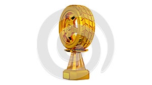 Front View of Sport Car Wheel Gold Trophy in Infinite Rotation