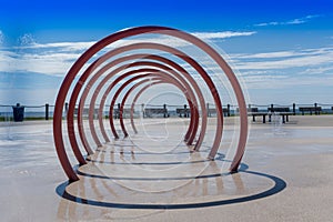 Front view of a spray tunnel shooting water