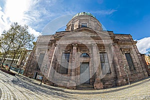 Front view of St. Elisabeth Church located in Jakobsplatz, old town Nuremberg, Bavaria, Germany