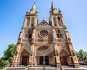 Front view of St. Peter`s Cathedral facade an Anglican cathedral church in Adelaide Australia