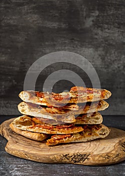 Front view stack pizzas. High quality and resolution beautiful photo concept