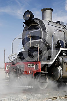 Front view of steam train at Swakopmund, Namibia